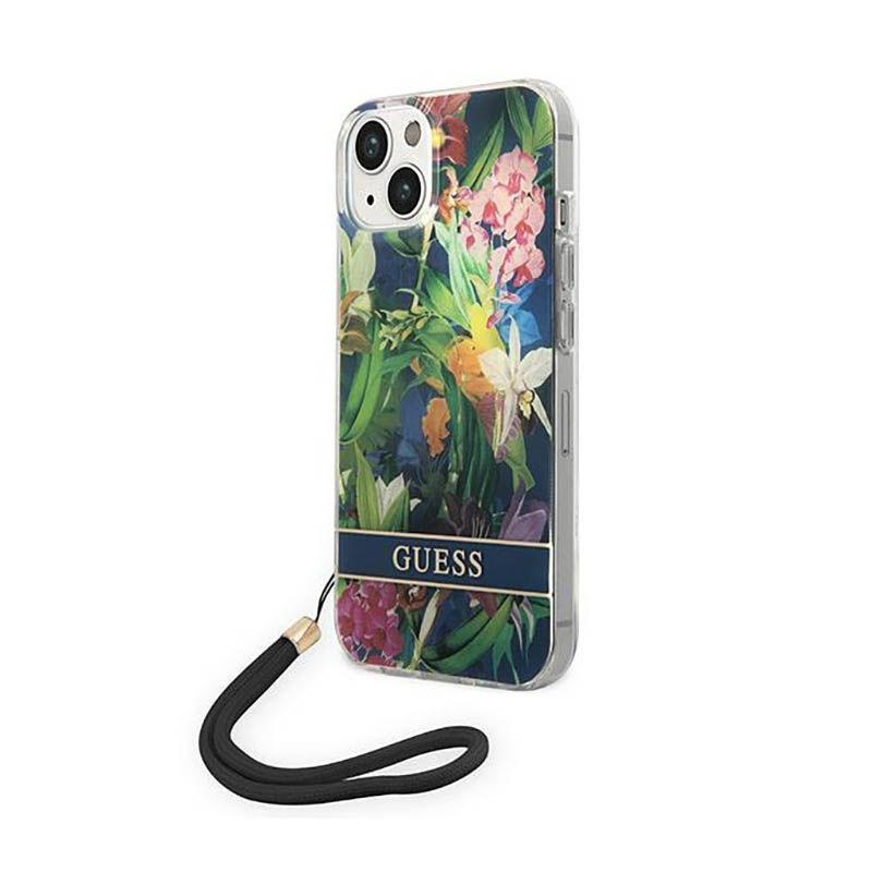 Guess GUOHCP14SHFLSB iPhone 14 6.1 "zils/zils cietais apvalks Ziedu siksna