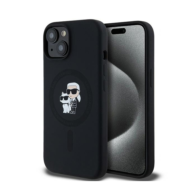 Karl Lagerfeld silikona Karl&Choupette magnētiskais viedtālruņa apvalks iPhone 15 Plus / 14 Plus - melns