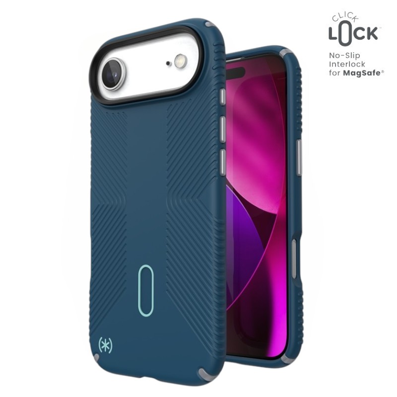 Speck Presidio2 Grip ClickLock & MagSafe - iPhone Air maciņš (Deep Sea / sudrabs Metallic / Spell zils)