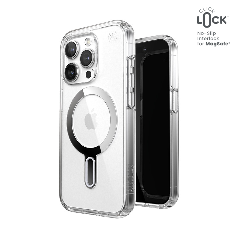 Speck Presidio Perfect-Clear ClickLock & Magsafe - iPhone 15 Pro maciņš (Clear / Chrome Finish / Serene sudrabs)