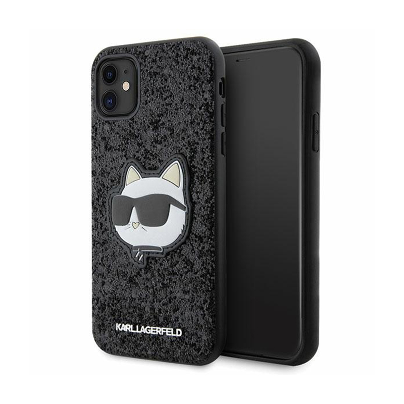 Karl Lagerfeld KLHCN61G2CPK iPhone 11 / Xr 6.1" melns cietais viedtālruņa apvalks Spīdumi Choupette Emblēma