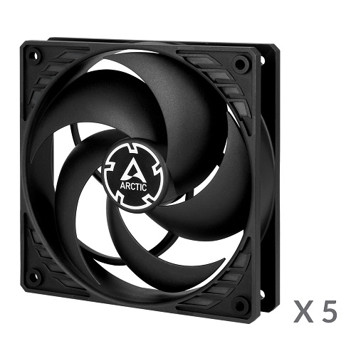 ARCTIC P12 Pressure-Optimised Fans, 3-pin, 5-fan pack, melns
