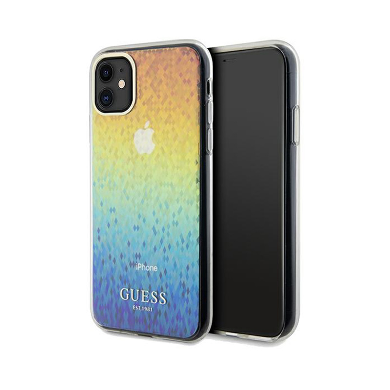 Guess IML Facetēts spogulis Disco Iridescent viedtālruņa apvalks iPhone 11 / Xr - daudzkrāsains