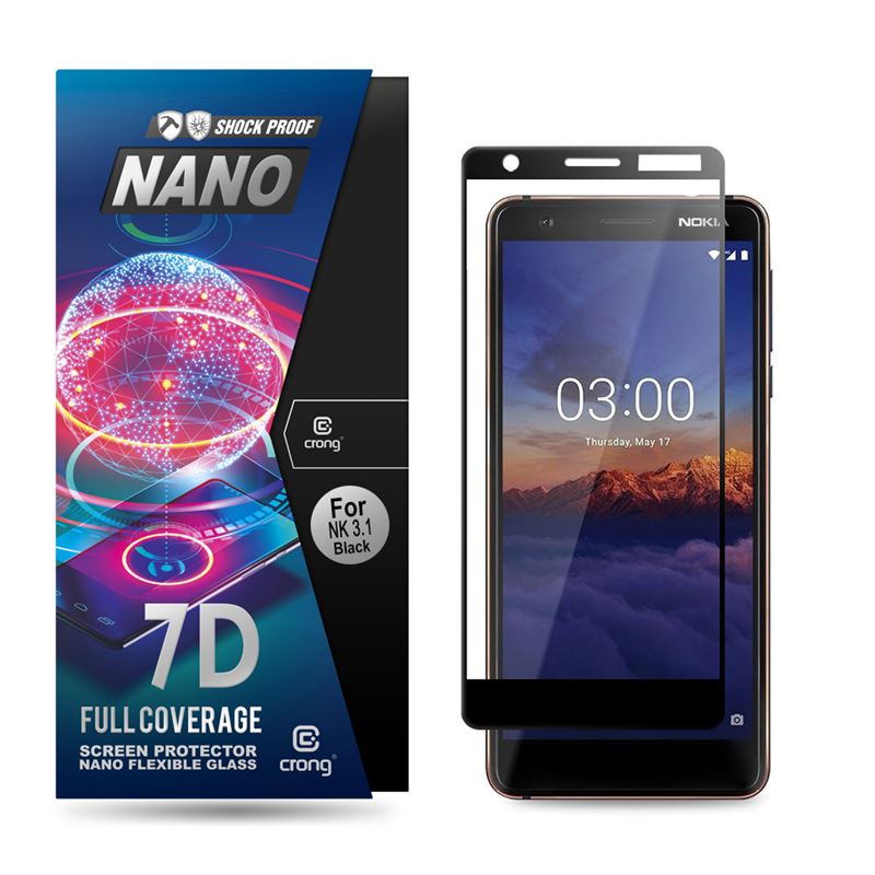 Crong 7D Nano elastīgs Glass – Full Coverage Hybrid ekrāna aizsargs 9H Nokia 3.1