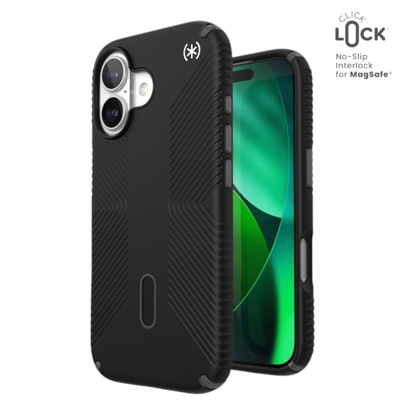 Speck Presidio2 Grip ClickLock & MagSafe - iPhone 17 maciņš (melns / Slate pelēks / balts)
