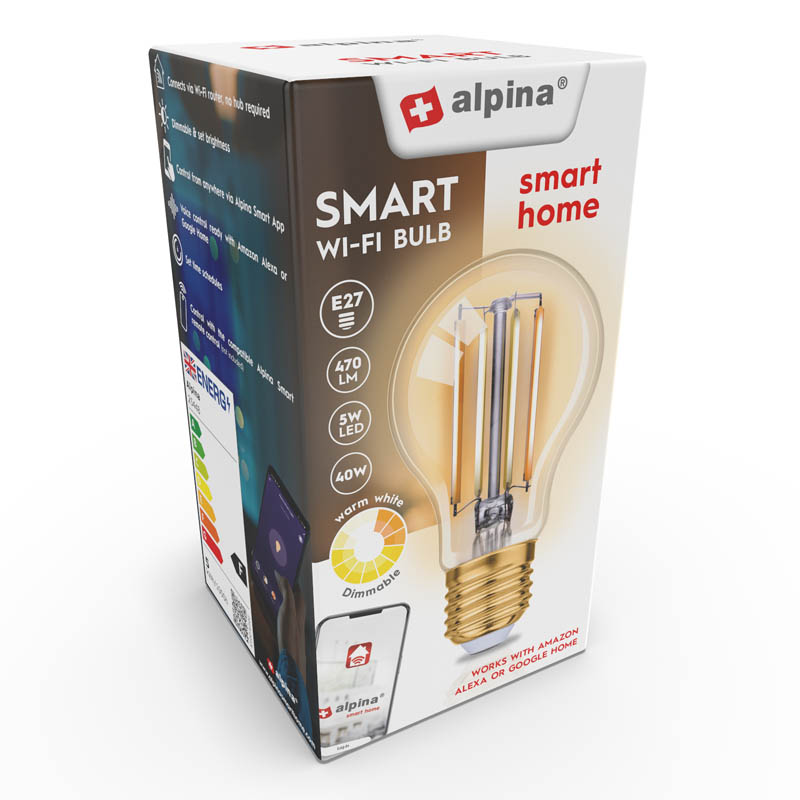Alpina - Smart Wi-Fi bulb, E27 socket, power 4.9 W, silti balts