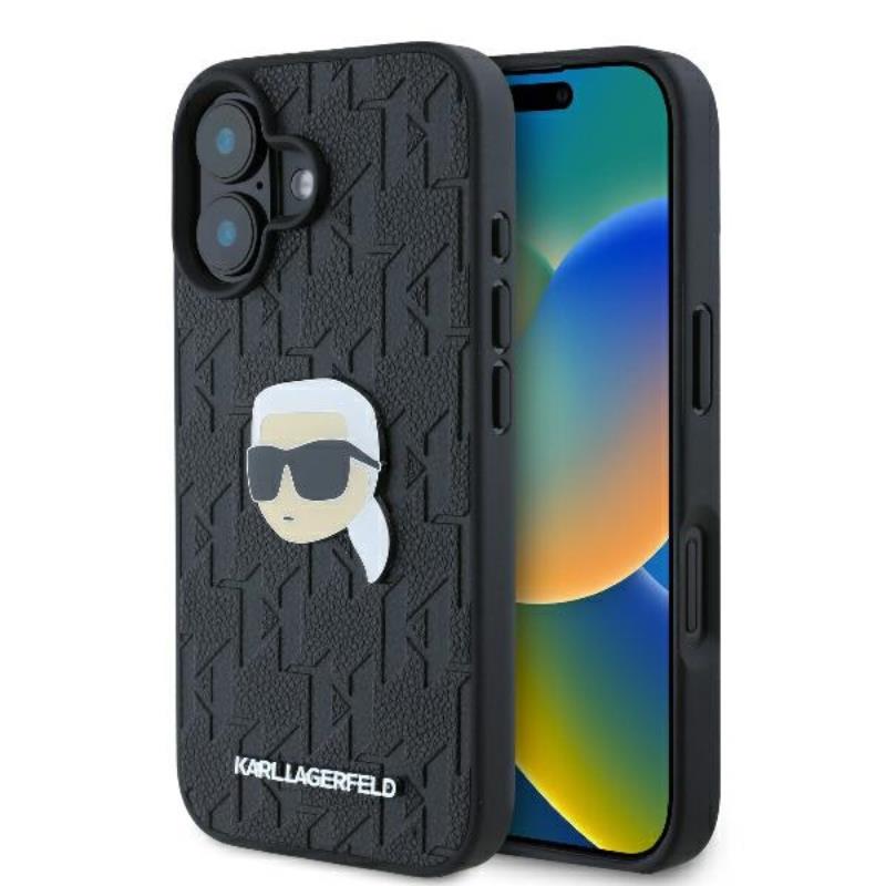 Karl Lagerfeld Monogramma Karl Galvas Piespraude iPhone 16 Viedtālruņa Apvalks - Melns