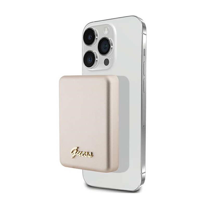 Magnētiskā indukcijas uzlādes ierīce Guess MagSafe Metal Script Logo 5W 3000mAh (zelta)