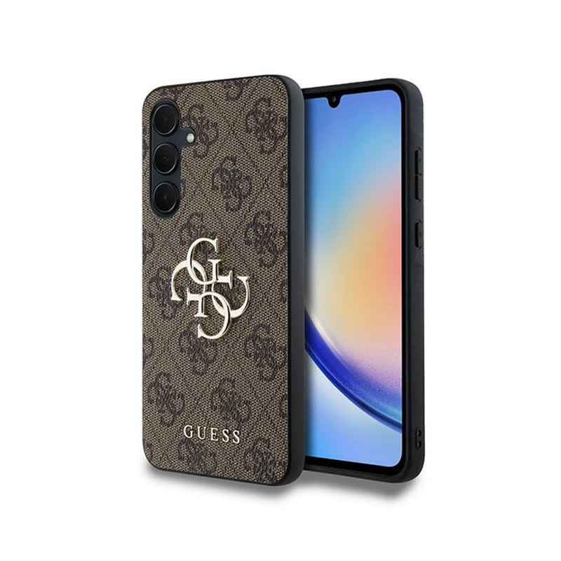 Guess 4G Big Metal Logo viedtālruņa apvalks Samsung Galaxy A35 - brūns