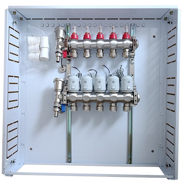 Heating Manifold 5 Loops ar Thermal Actuators NC AC230V un Flow Meters