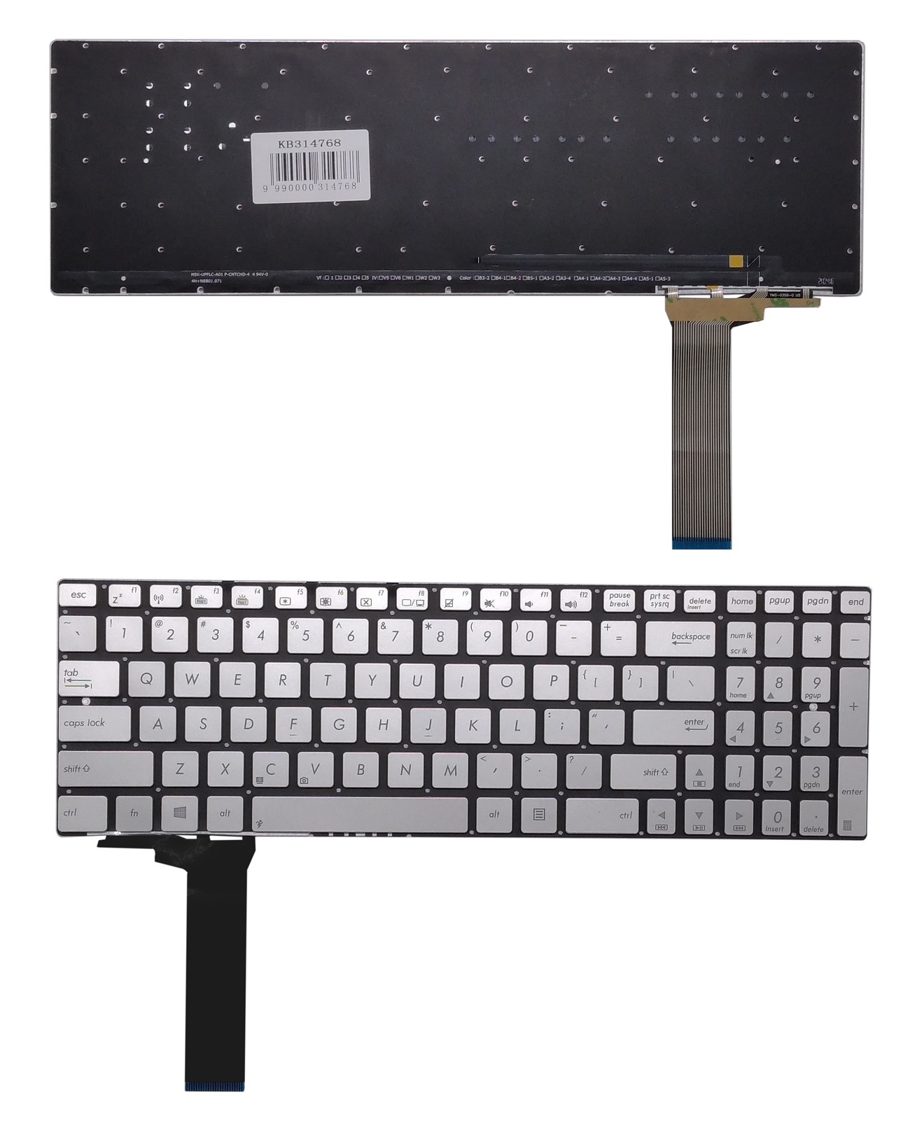 Keyboard ASUS N550J, US (sudrabs)