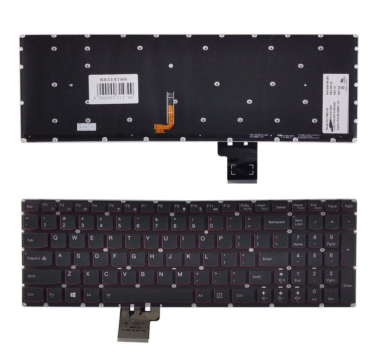 Keyboard LENOVO Erazer: Y50, Y50-70, Y70-70; Ideapad: U530, ar backlight