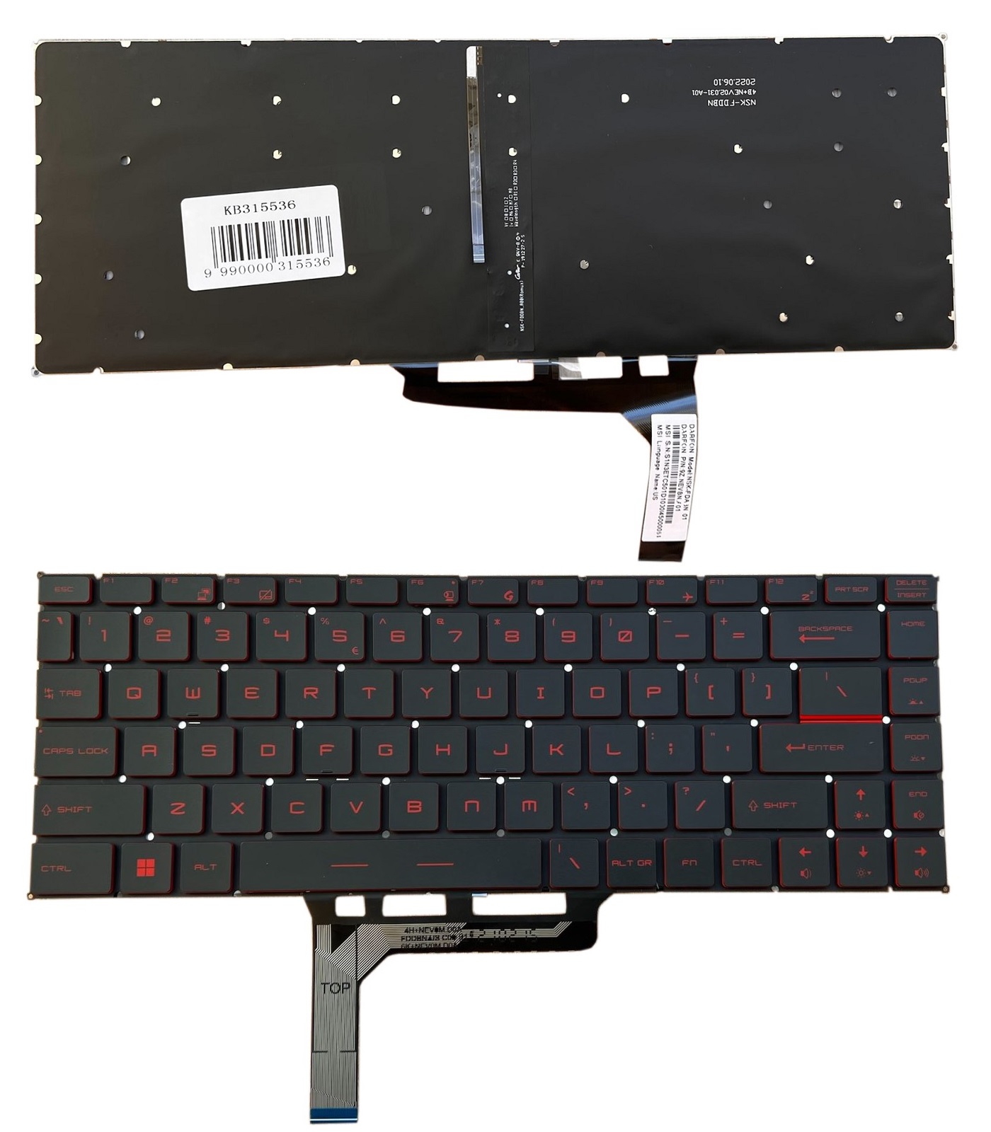 Keyboard MSI GF63 ar sarkans backlit (US)
