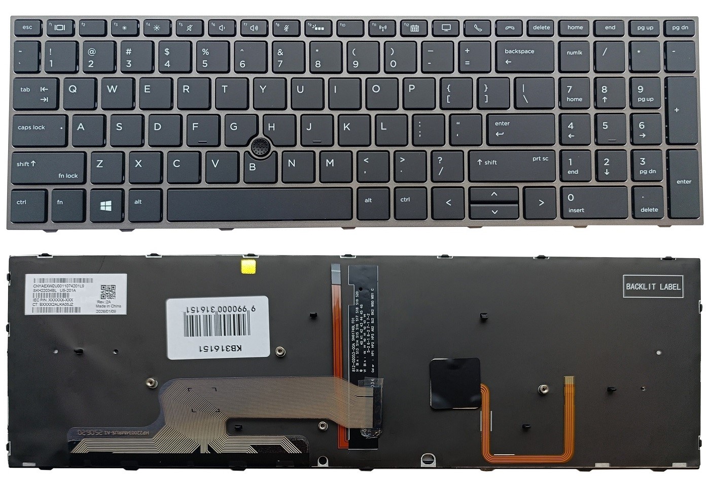 Keyboard HP ZBook 15 G5, G6, ZBook 17 G5, G6, ar backlight un trackpoint