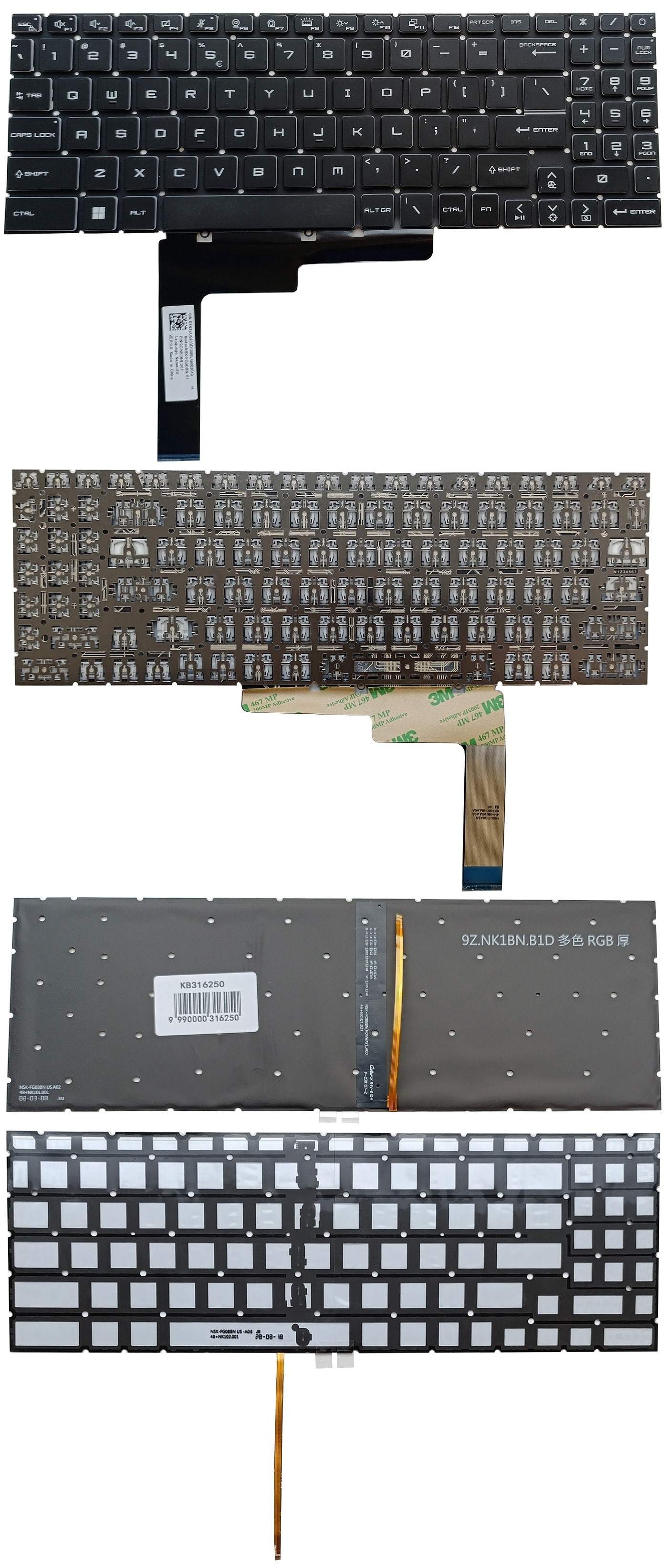 Keyboard MSI: MS-1585, ar RGB backlit, US