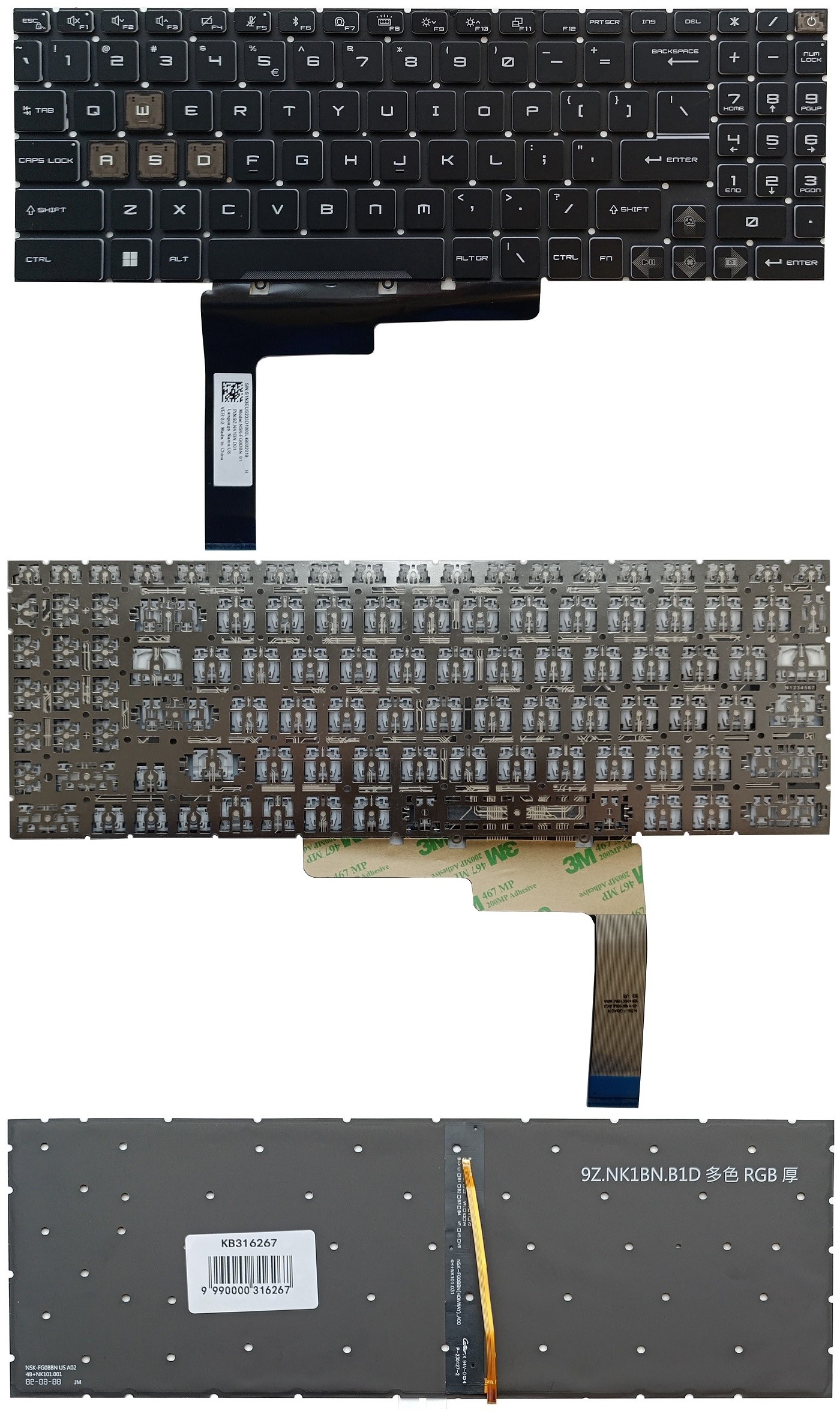 Keyboard MSI: GL76, GL66, GF76, GF66, ar RGB backlit, US