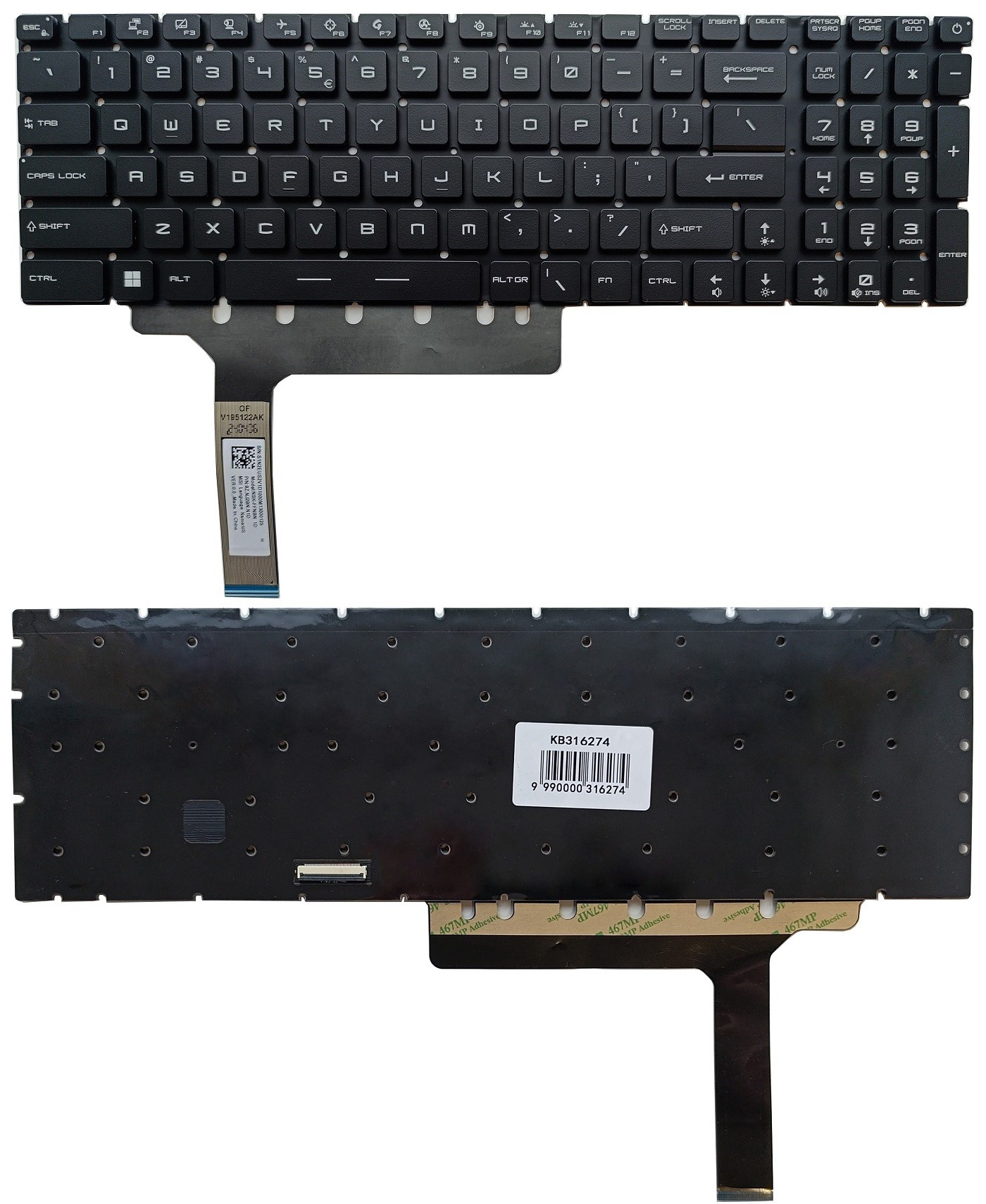 Keyboard MSI: GP76, GS76, GE76, ar RGB backlit, US