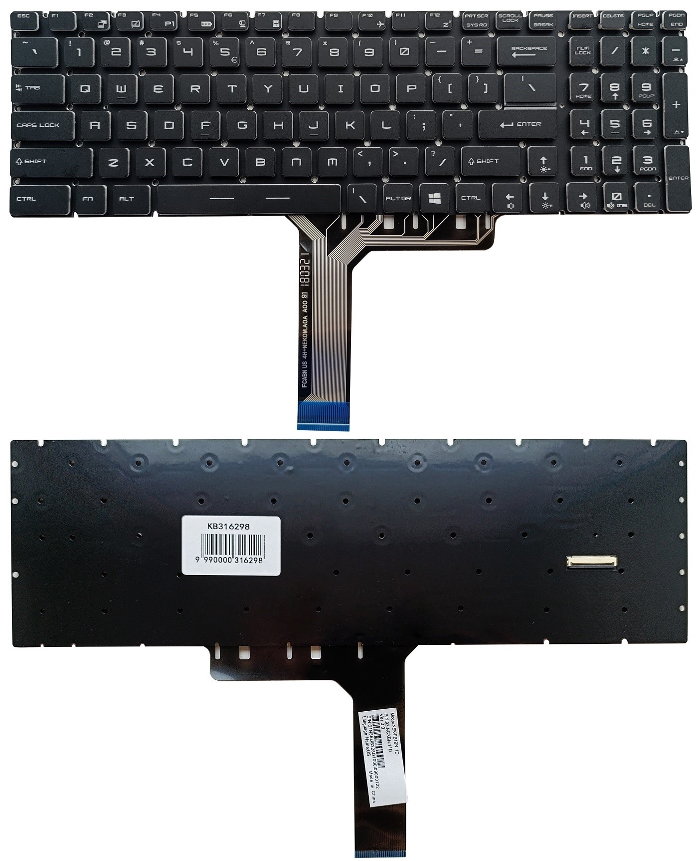 Keyboard MSI: GE63, GE73, GS63, GS73, ar RGB backlit, US