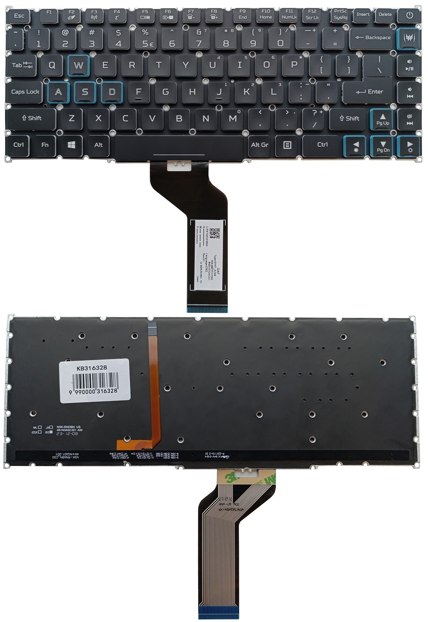 Keyboard ACER: Predator Triton PT515-51, PT515-52, ar RGB backlight, US