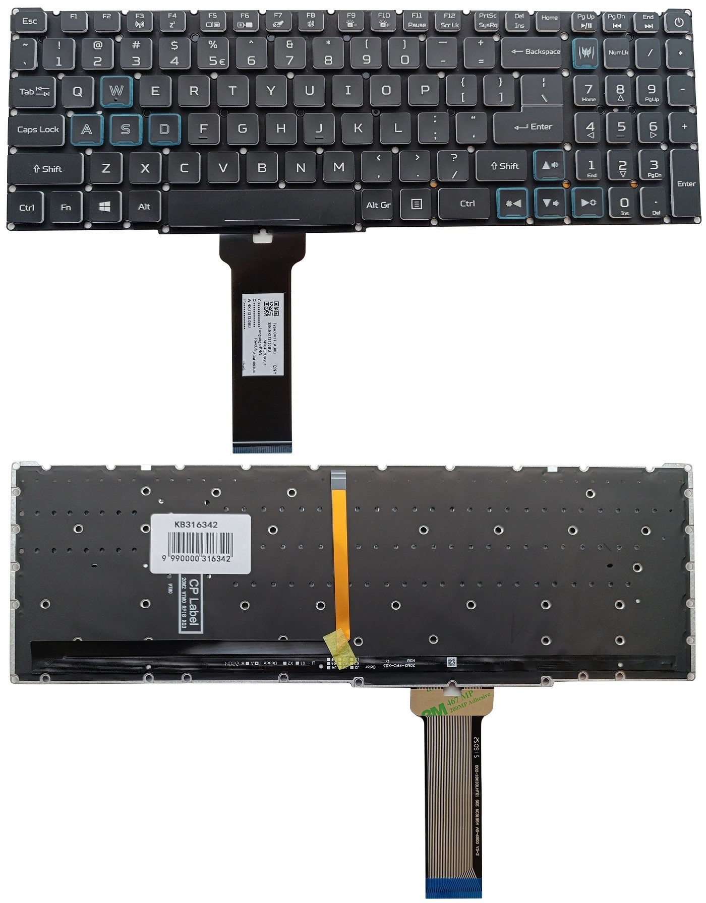 Keyboard ACER: Predator Helios 300 PH315-52, PH315-53, ar backlight, US