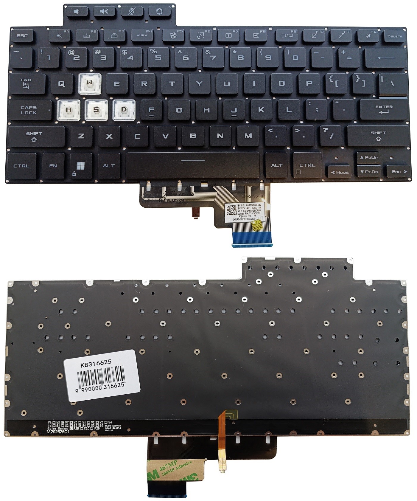 Keyboard ASUS Tuf Dash FX516, FX516P, F516, ar backlight, US