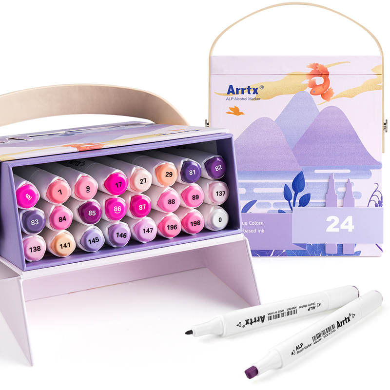 Double-sided Marker Pens ARRTX Alp, 24 Colours, violets tone shade