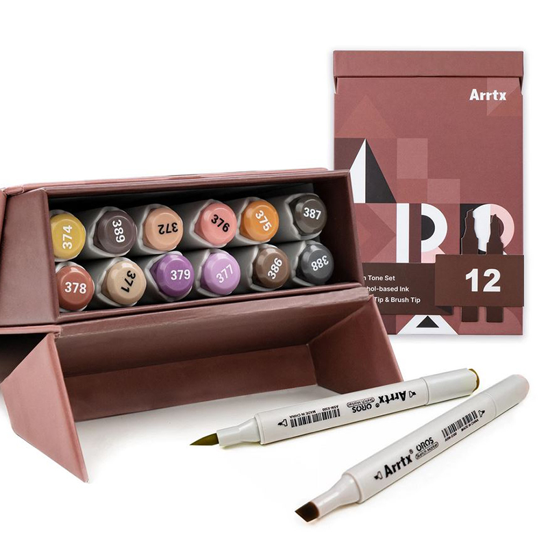 Double-sided Marker Pens ARRTX Oros, 12 Colours, earth tone shade