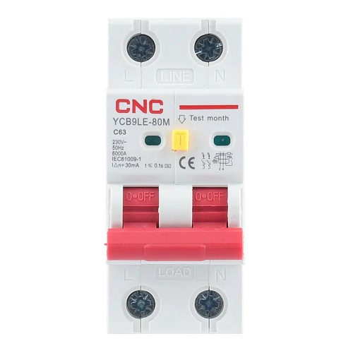 Residual Current Breaker ar Over-Current, 2P, 63A, class C, 30mA, 6kA