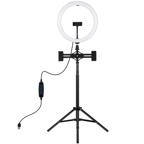 LED Ring Lamp 30cm ar Desktop Tripod Mount Up to 165cm un 3 Phone Clamps, USB
