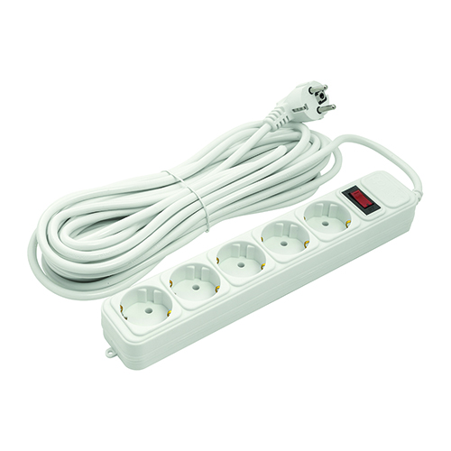 Extension cord 10m, 5 sockets, ar switch
