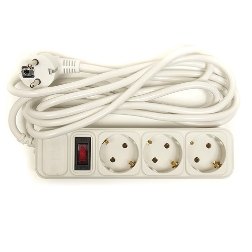 Extension cord 3m, 3 sockets, ar switch