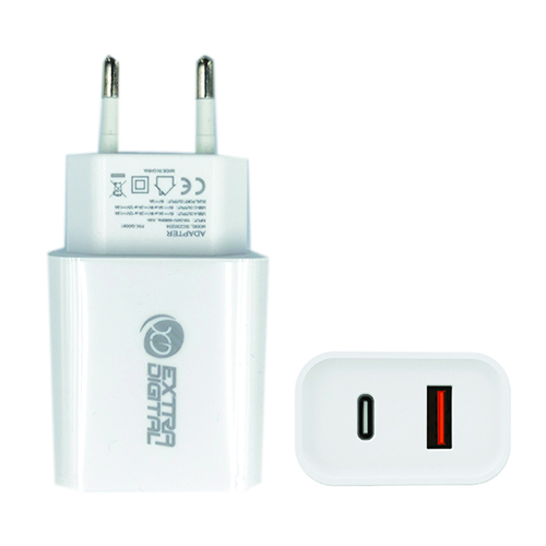 Lādētājs EXTRA DIGITAL USB 3.0+ Type C: 220V, 20W, QC3.0+ PD