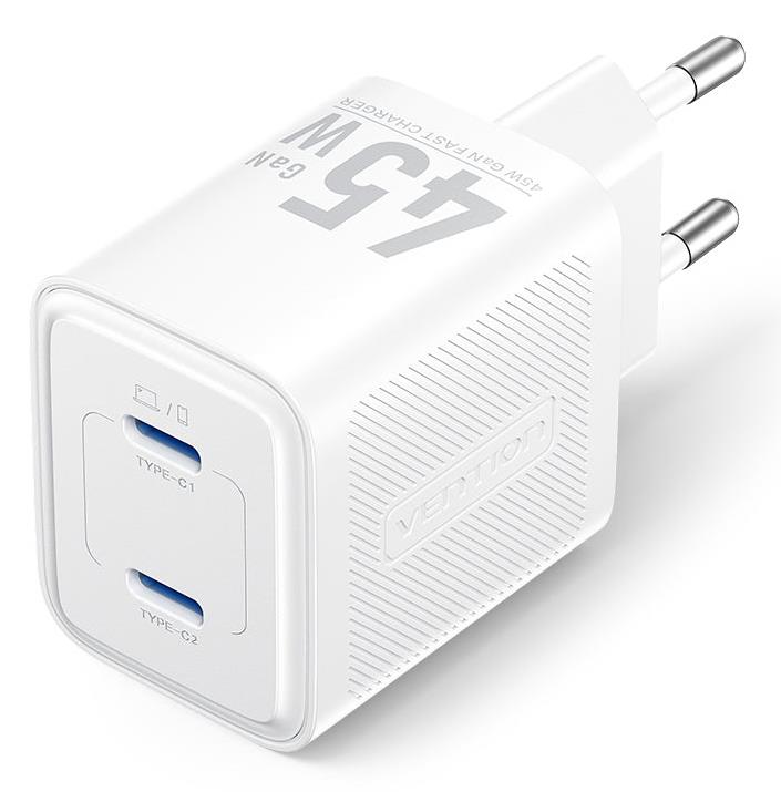 Vention 45W USB-C tīkla lādētājs, 2 porti, balts