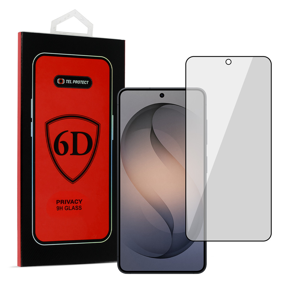 Tel Protect Full Glue 6D privātuma Rūdīts stikls priekš SAMSUNG GALAXY S26 melns (ar pirkstu nospiedumu atbloķēšanu)