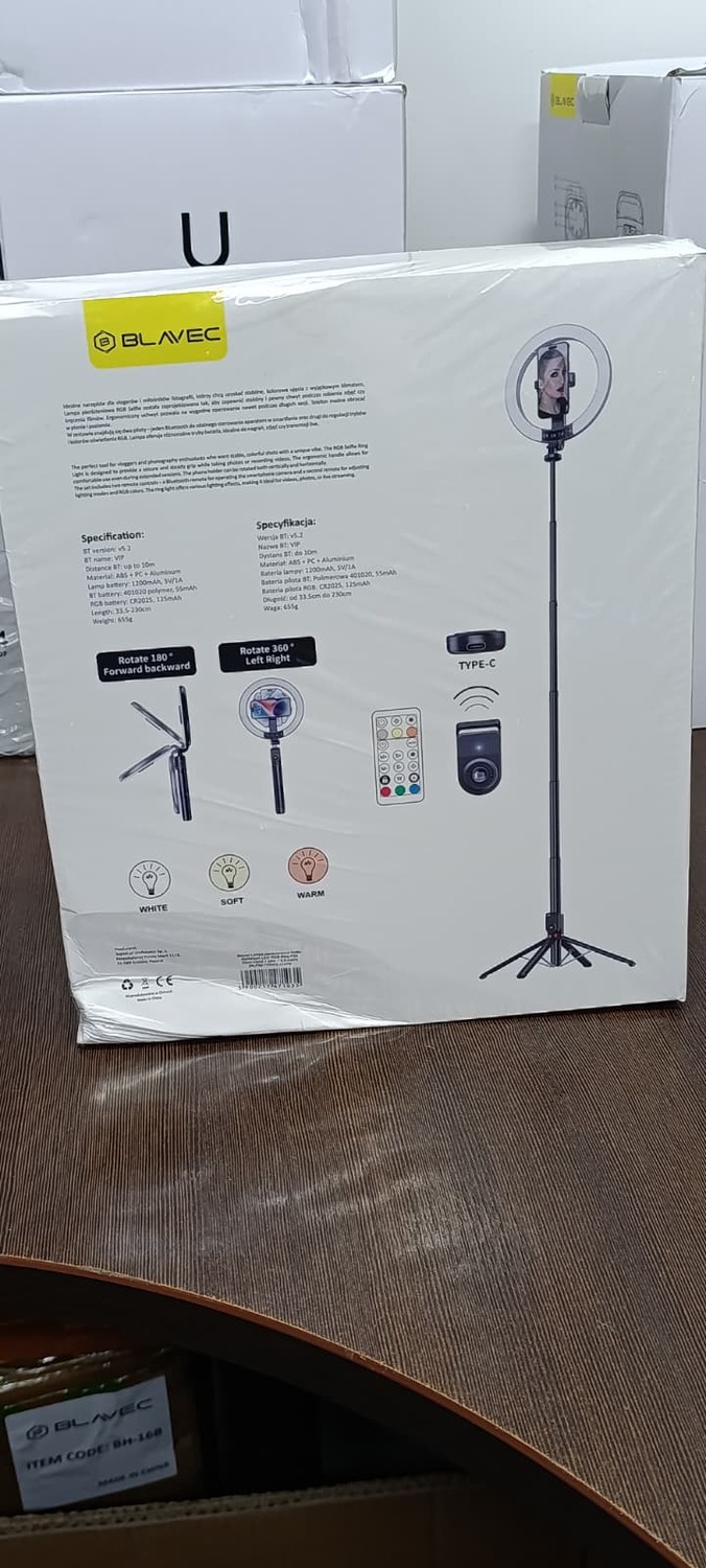 Blavec Selfie Ring lamp Aluminium Aura LED RGB Ring P-50 25cm tripod + remote control + 2,3 metres (RLP50-TRB23) melns (damaged packaging)